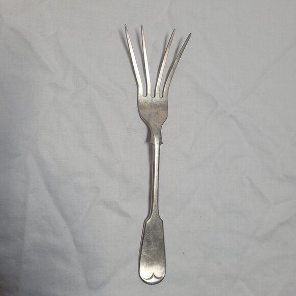 Antique Benares Silver Serving Fork Meat Patina John Round & Sons JR & S BP - Picture 10 of 14